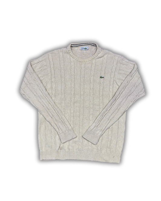 Vintage Lacoste Cable Knit Sweater - Cream Beige (Classic Preppy Style)