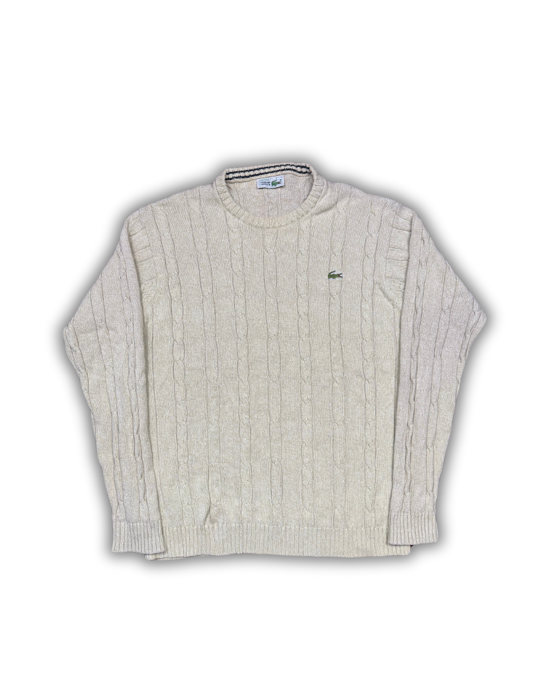 Vintage Lacoste Cable Knit Sweater - Cream Beige (Classic Preppy Style)