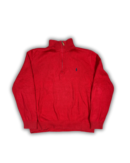 Vintage Polo Ralph Lauren 1/4 Zip Sweater - Red (Classic Preppy Style)